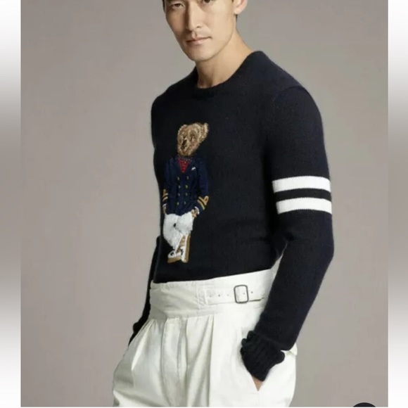 Med Ralph Lauren Purple Label Cashmere Nautical Captain Bear Sweater New $1495 - Picture 9 of 11